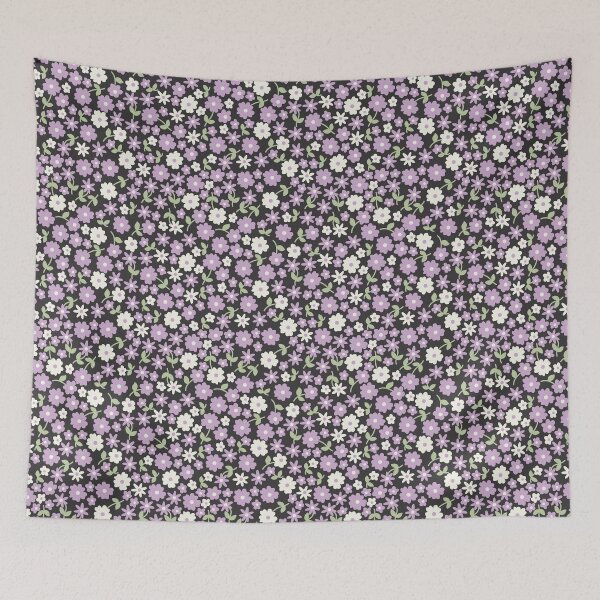 Item preview, MINI MICRO PRAIRIE STYLE DITSY DAISY FLOWERS PURPLE AND BLACK designed and sold by blomastudios.