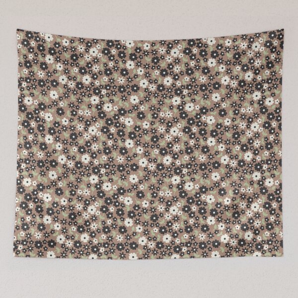 Item preview, MINI MICRO PRAIRIE STYLE DITSY DAISY FLOWERS BLACK AND BROWN designed and sold by blomastudios.