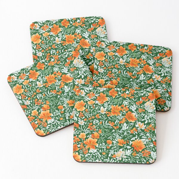 Item preview, Bright Green Garden With Cute Orange Flowers - Floral Pattern designed and sold by SassyArtistry.