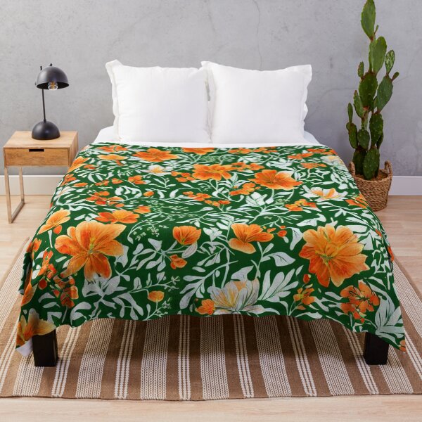 Item preview, Bright Green Garden With Cute Orange Flowers - Floral Pattern designed and sold by SassyArtistry.