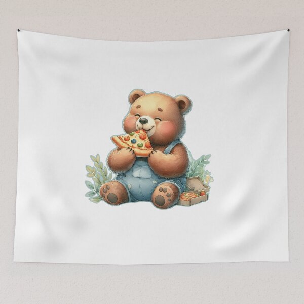 Item preview, Cute Bear Eating Pizza | In Water Color designed and sold by SnuggleSafari.