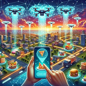 Artwork thumbnail, Futuristic Food Delivery Blockchain Concept by Mugs and Shirts