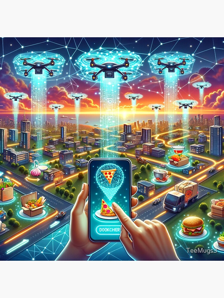Thumbnail 3 of 3, Sticker, Futuristic Food Delivery Blockchain Concept designed and sold by TeeMugs3.