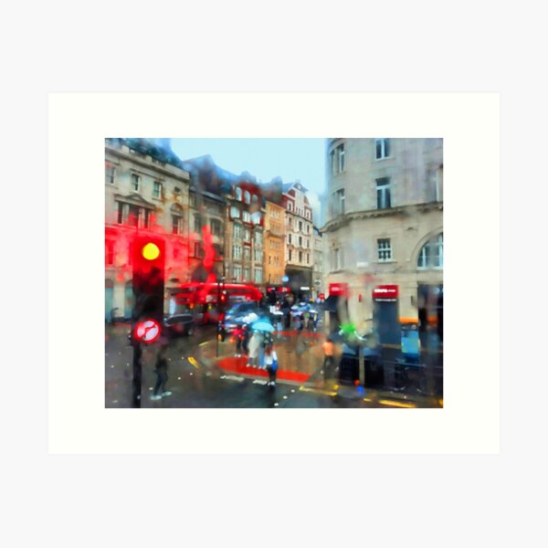Item preview, Semi-Abstract Streetscape of Rainy Day Red Bus London UK designed and sold by Kizzydesign.