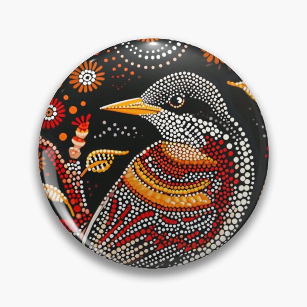 Item preview, Aboriginal-Inspired Dot Painting of a Bird Amidst Florals designed and sold by Nicholas Panek.