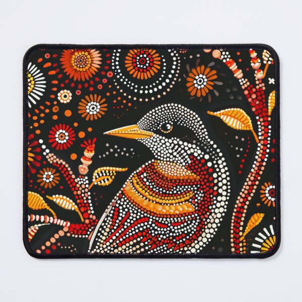 Item preview, Aboriginal-Inspired Dot Painting of a Bird Amidst Florals designed and sold by Nicholas Panek.
