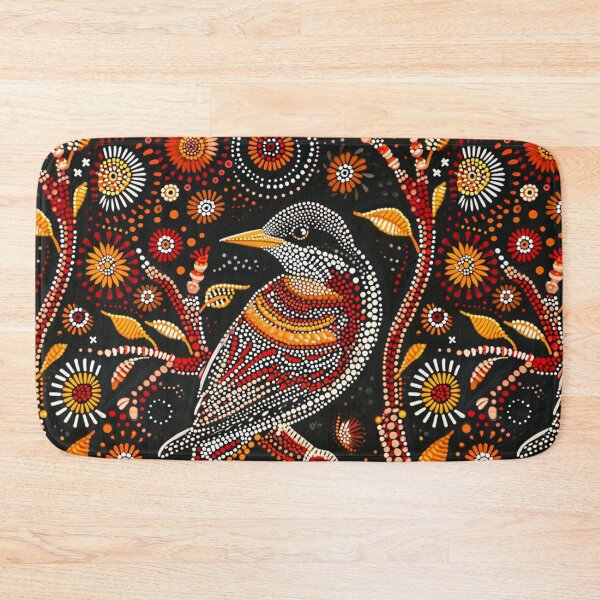 Item preview, Aboriginal-Inspired Dot Painting of a Bird Amidst Florals designed and sold by Nicholas Panek.