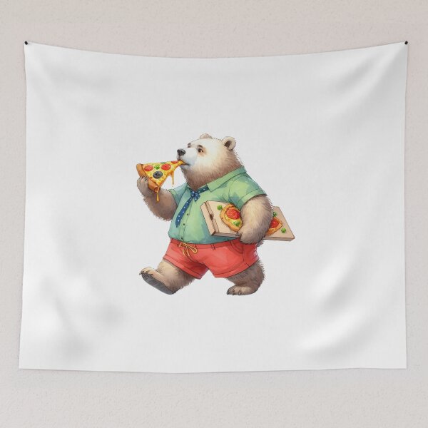 Item preview, Cute Bear Eating Pizza | In Water Color designed and sold by SnuggleSafari.