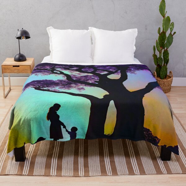 Item preview, Surreal Aurora Sunset Jacaranda Mother Child and Dog designed and sold by Fredster1966.