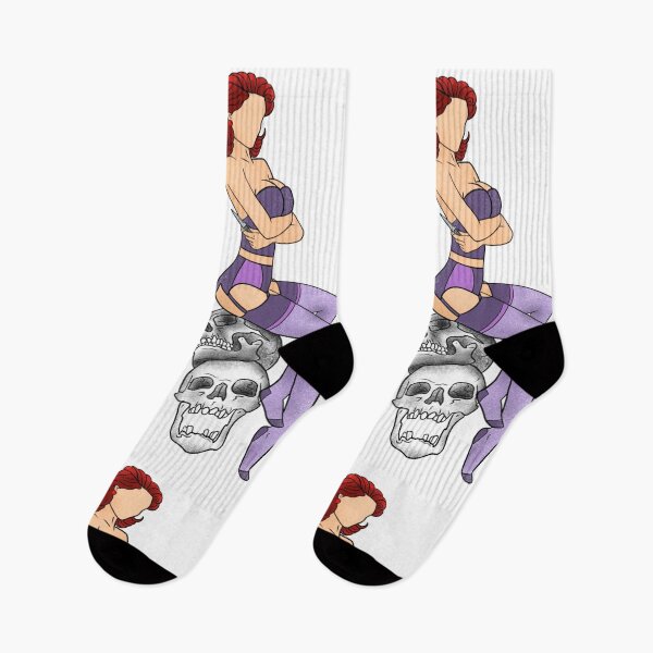 Item preview, Pin up girl sitting on skulls -purple designed and sold by Jesanns.