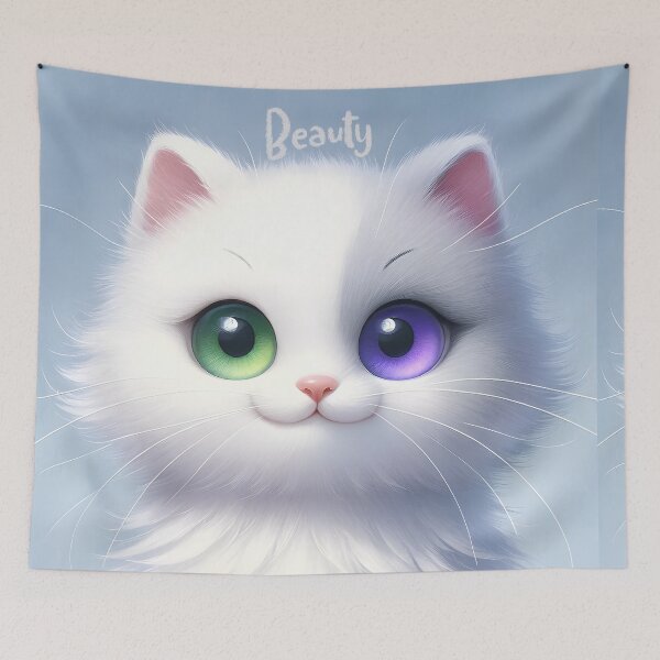 Item preview, Mystic Gaze - Heterochromatic Fluffy Kitten designed and sold by inkArtistryfine.