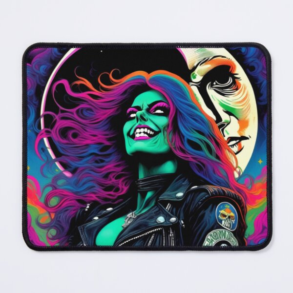 Item preview, Groovy Trippy Colorful Zombie Biker Lady designed and sold by TheDarkWardrobe.