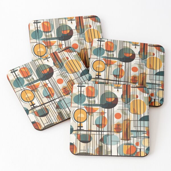 Item preview, A pattern of abstract Mid century modern lighting, table and lantern pattern in a vintage colourful style designed and sold by Haiii-Designs.