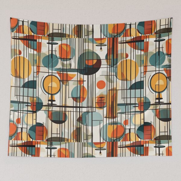 Item preview, A pattern of abstract Mid century modern lighting, table and lantern pattern in a vintage colourful style designed and sold by Haiii-Designs.