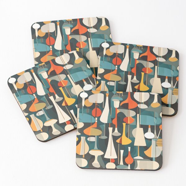 Item preview, A colourful pattern of abstract Mid century modern lighting, table and lantern pattern in a vintage colourful style designed and sold by Haiii-Designs.