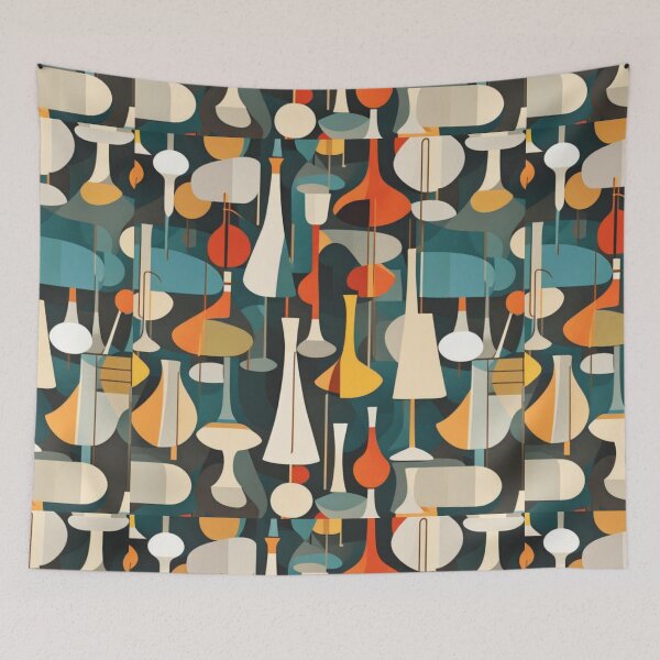 Item preview, A colourful pattern of abstract Mid century modern lighting, table and lantern pattern in a vintage colourful style designed and sold by Haiii-Designs.