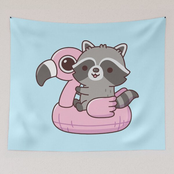 Item preview, Cute Raccoon On Pink Flamingo Pool Float designed and sold by rustydoodle.