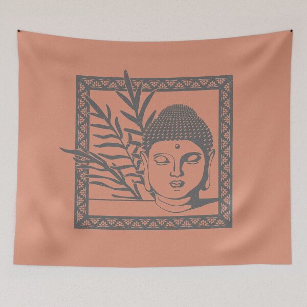 Item preview, Buddha Head Statue with Palm Fronds - Coral + Slate designed and sold by Irene Estelle.
