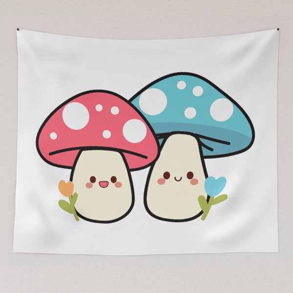 Item preview, Pink & blue pals, two adorable mushroom friends designed and sold by NumbleRay.