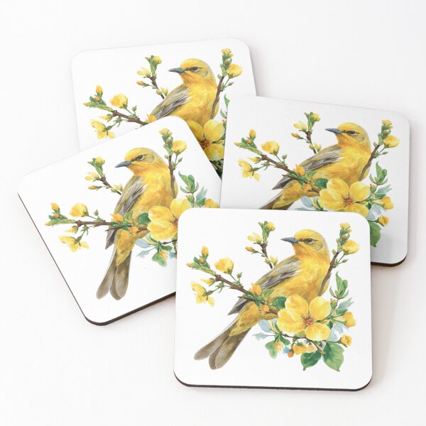 Item preview, Yellow cherry blossoms with bird designed and sold by FlowersColorful.