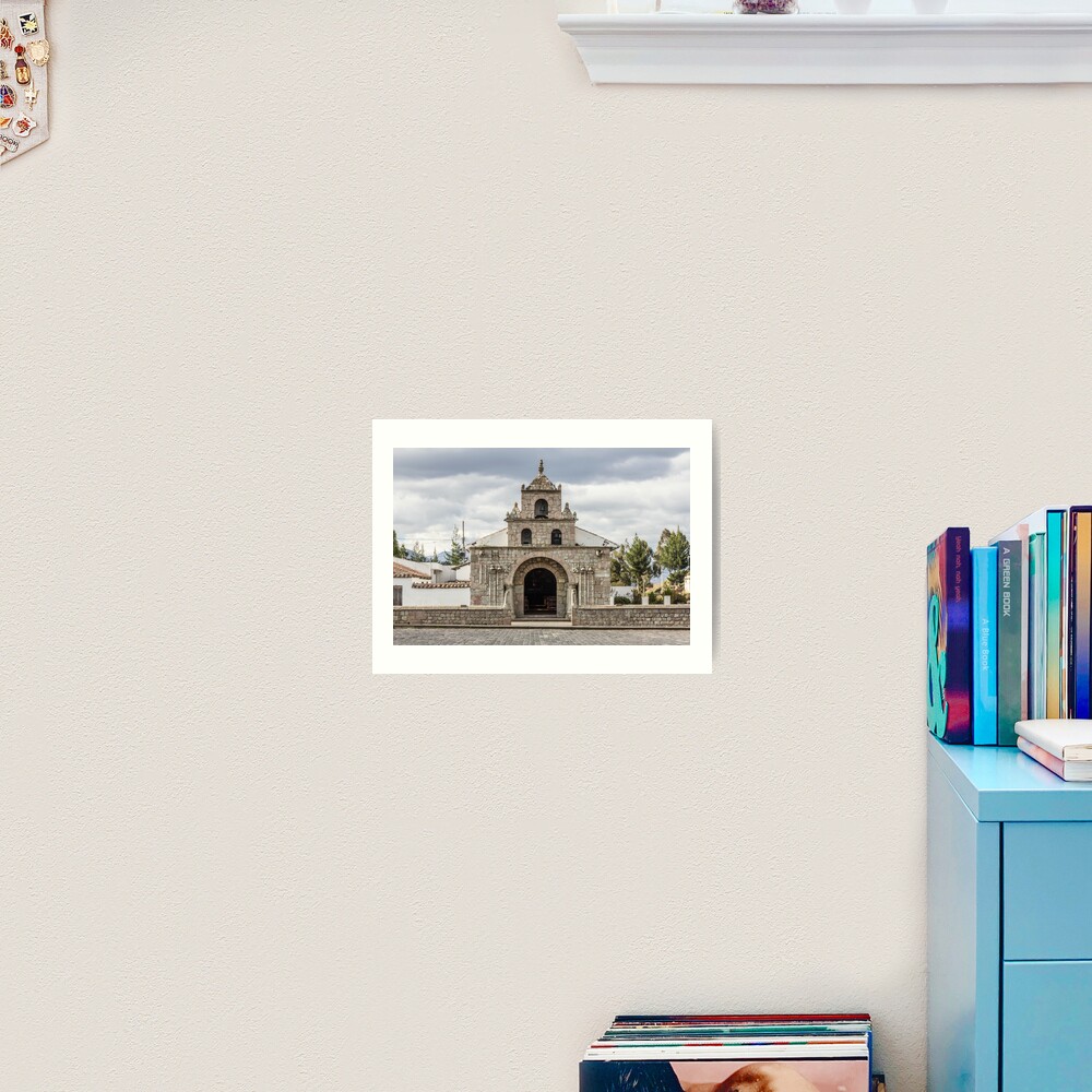 Stone block church facade, Colta, Ecuador Art Print
