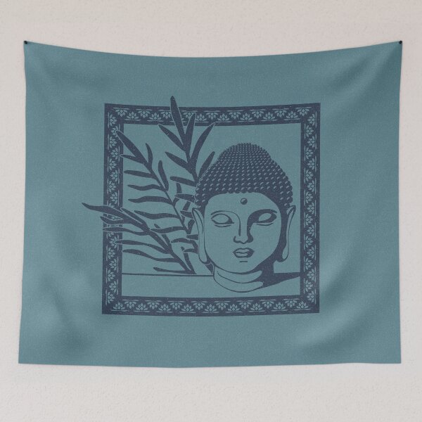 Item preview, Buddha Head Statue with Palm Fronds - Peacock + Dusk designed and sold by Irene Estelle.