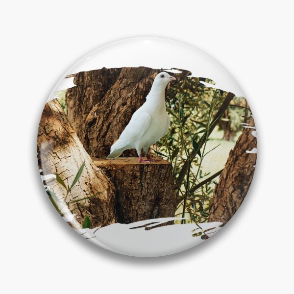 Item preview, full body of speed racing white pigeon bird with banding leg ring through olives tree designed and sold by sigoisette.