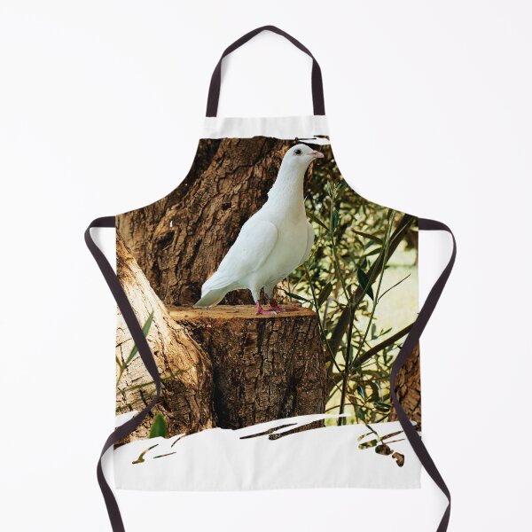 Item preview, full body of speed racing white pigeon bird with banding leg ring through olives tree designed and sold by sigoisette.