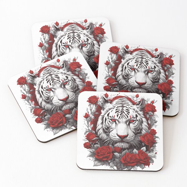 Item preview, White Siberian Tiger with roses designed and sold by Bananobanini.