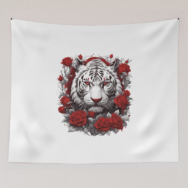 Item preview, White Siberian Tiger with roses designed and sold by Bananobanini.