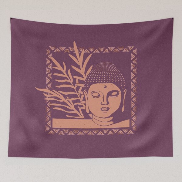 Item preview, Buddha Head Statue with Palm Fronds - Beet + Coral designed and sold by Irene Estelle.