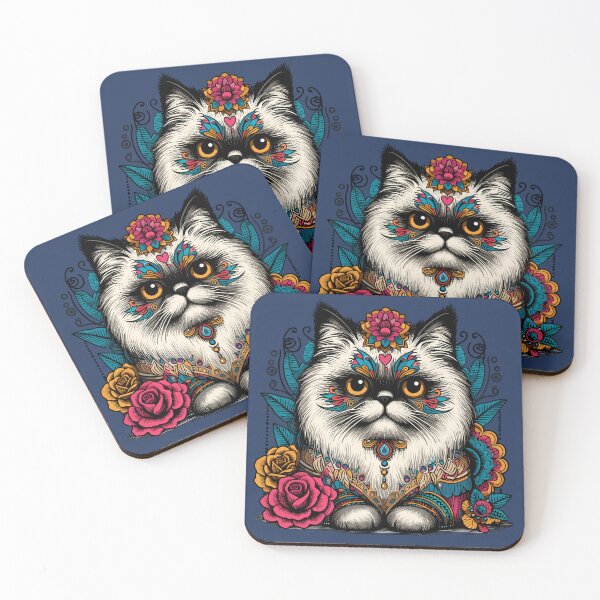 Item preview, Mystical Portrait with Vivid Florals and Ornate Cat designed and sold by PastePrintMagic.