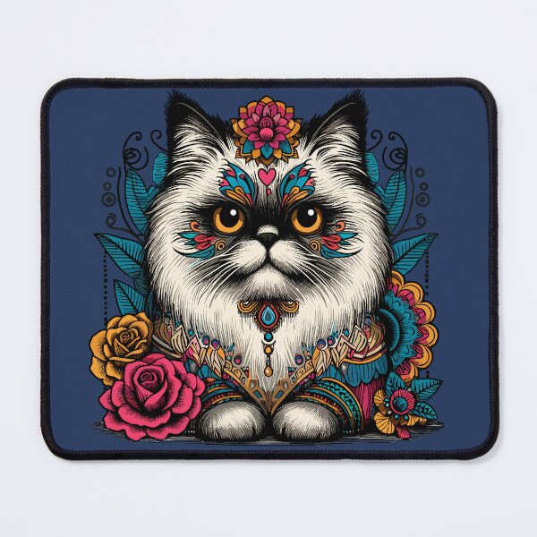 Item preview, Mystical Portrait with Vivid Florals and Ornate Cat designed and sold by PastePrintMagic.