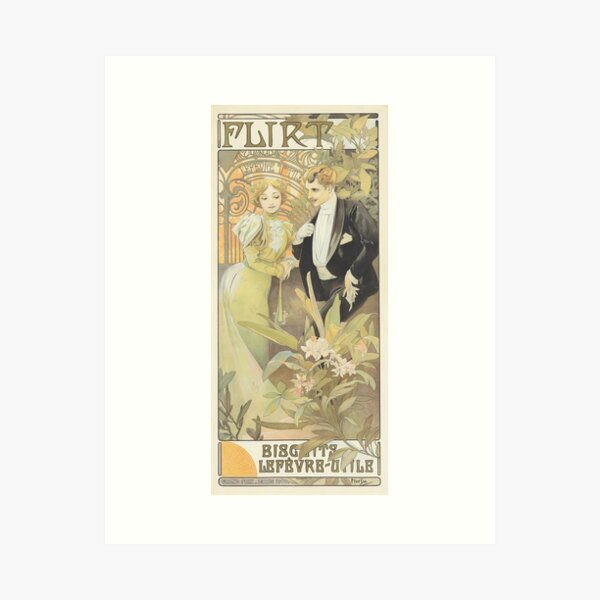 Aperçu de l'œuvre Flirter, d'Alphonse Mucha. HAUTE DÉFINITION créée et vendue par MINDTHECHERRY.