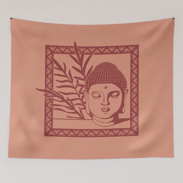 Item preview, Buddha Head Statue with Palm Fronds - Coral + Ruby designed and sold by Irene Estelle.