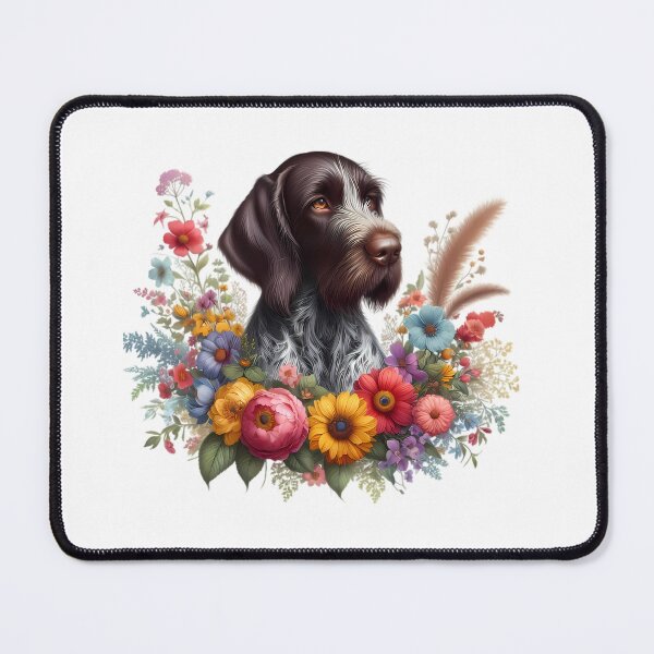 Item preview, A German Wirehaired Pointer with beautiful colorful flowers designed and sold by CreativeSparkzz.