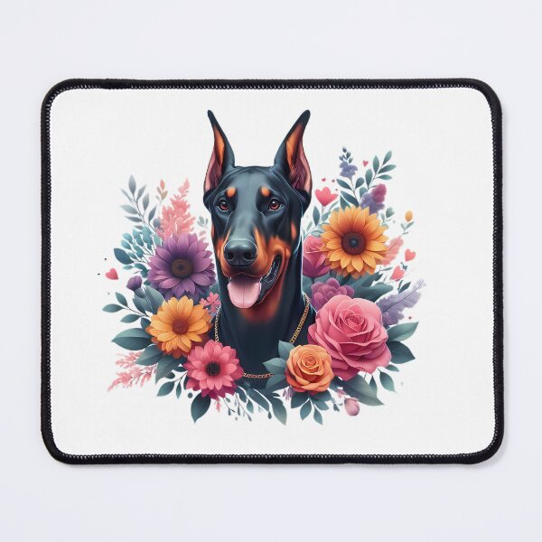 Item preview, A Doberman with beautiful colorful flowers designed and sold by CreativeSparkzz.