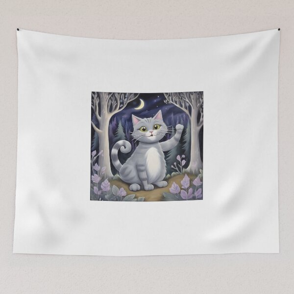 Item preview, A fat gray cat waves hello. designed and sold by Vibes-vintage.