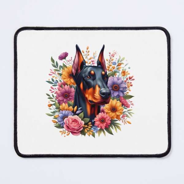 Item preview, A Doberman with beautiful colorful flowers designed and sold by CreativeSparkzz.