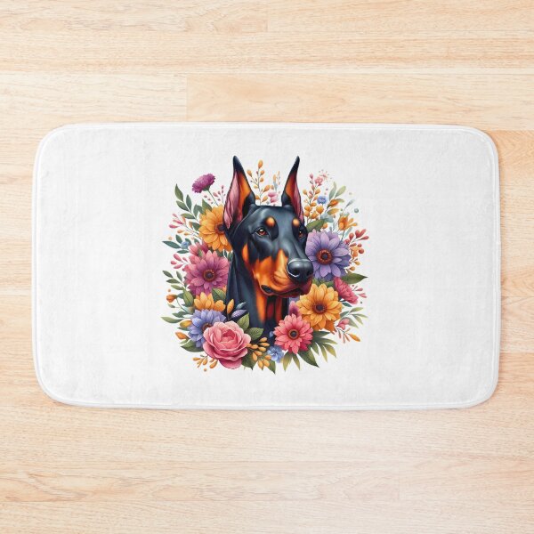Item preview, A Doberman with beautiful colorful flowers designed and sold by CreativeSparkzz.