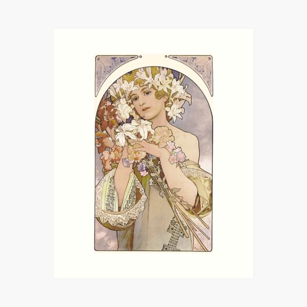 Aperçu de l'œuvre Fleur, d'Alphonse Mucha. HAUTE DÉFINITION créée et vendue par MINDTHECHERRY.