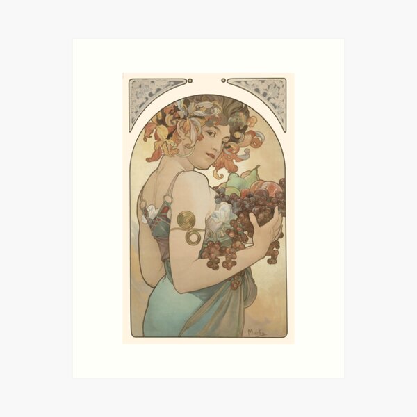 Aperçu de l'œuvre Fruits, d'Alphonse Mucha. HAUTE DÉFINITION créée et vendue par MINDTHECHERRY.