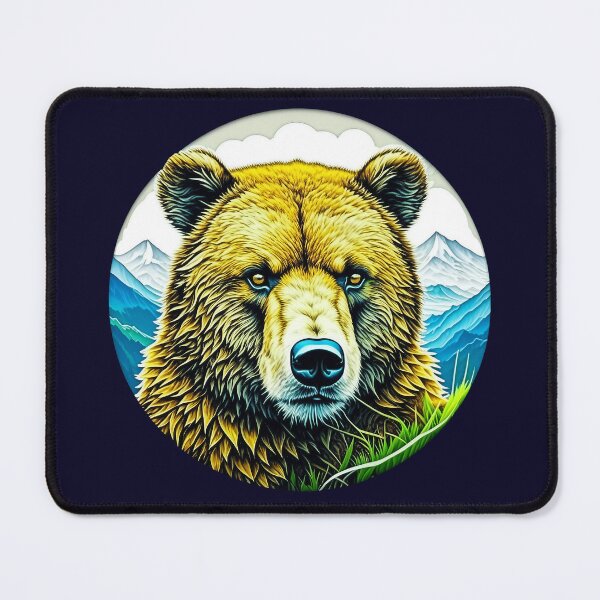 Item preview, Wild grizzly bear head drawing mountain view designed and sold by Trendsecne.
