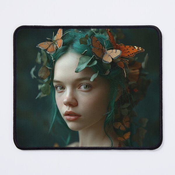 Item preview, A woman with green hair and butterflies in her hair designed and sold by VUK VESOVIC.
