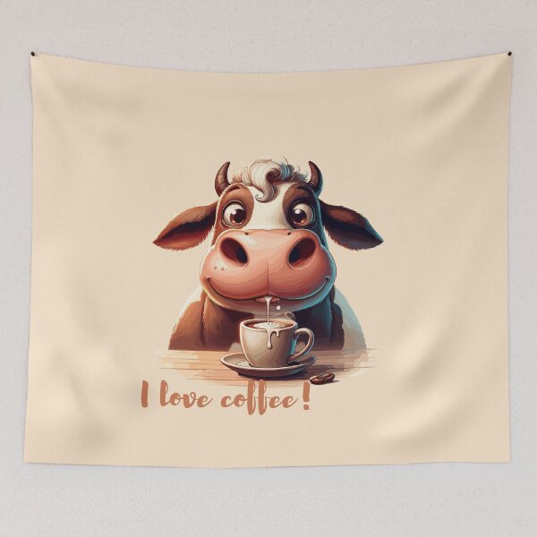 Item preview, A cute cow drinking coffee designed and sold by LILY ROSE.