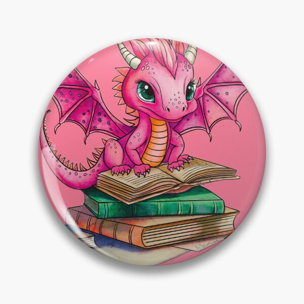 Artikelvorschau, Kleiner rosa Drache mit einem Buch entworfen und verkauft von AngeMNunez.