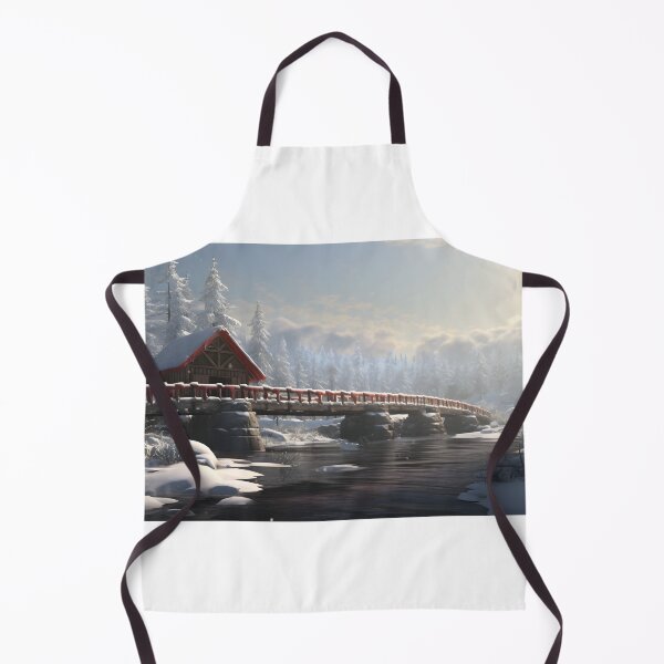 Item preview, A bridge over a river with a house and snow covered trees designed and sold by johndesign88.
