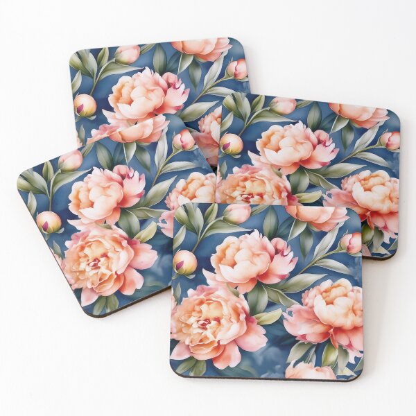Item preview, Delicate peonies on a blue background designed and sold by CozyPictures.