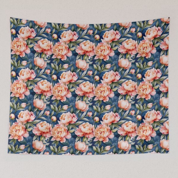 Item preview, Delicate peonies on a blue background designed and sold by CozyPictures.