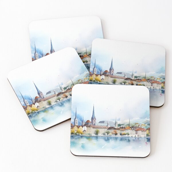 Item preview, Switzerland Watercolour City Painting designed and sold by fluidwatercolor.
